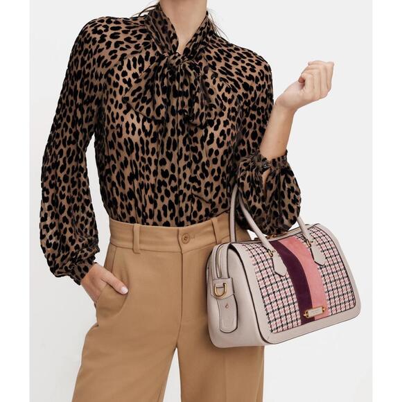 Kate Spade Gramercy Racing Stripe Plaid Twill Medium Satchel - Picture 1 of 8